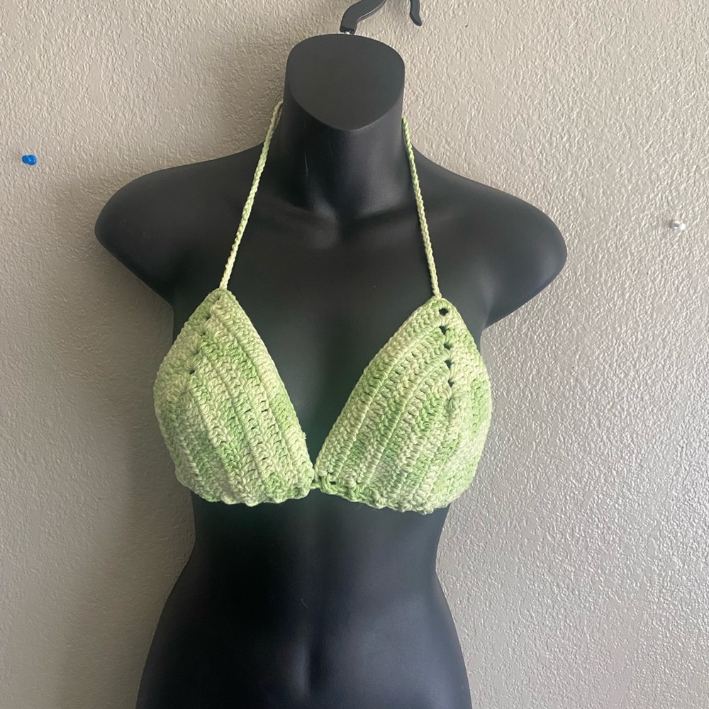 Green Crochet Halter Bikini Top
